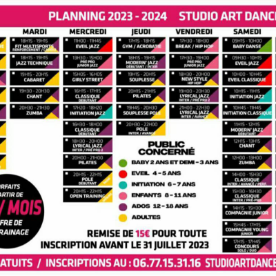 Le planning studioartdance 2023 2025
